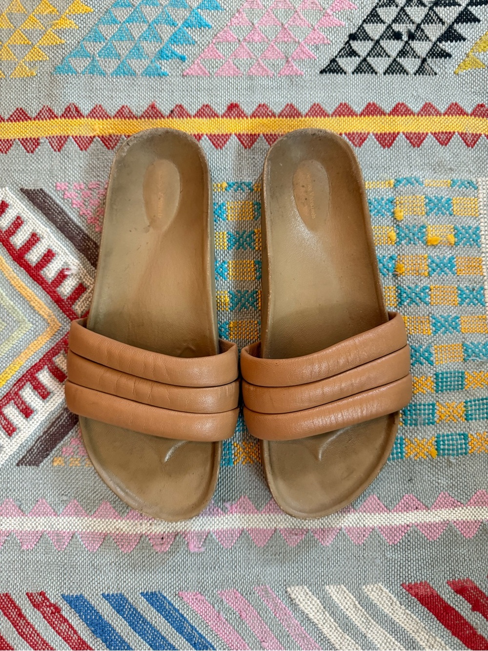 Beatrice Valenzuela Tan Triple-Band Slide Sandals size 9